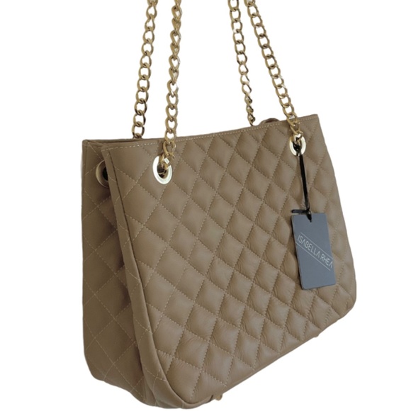 Isabella Rhea tan quilted leather handbag purse tote bag with chain straps NWT - Picture 2 of 4